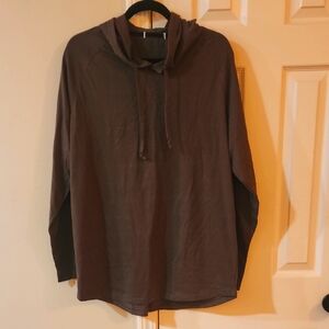 Brown Hooded Long Sleeve Top